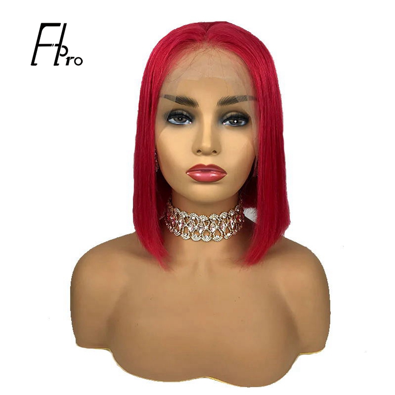 Red Bob Wig 180% Density Straight 13×4 Lace Front Human Hair Wig Natural Hairline